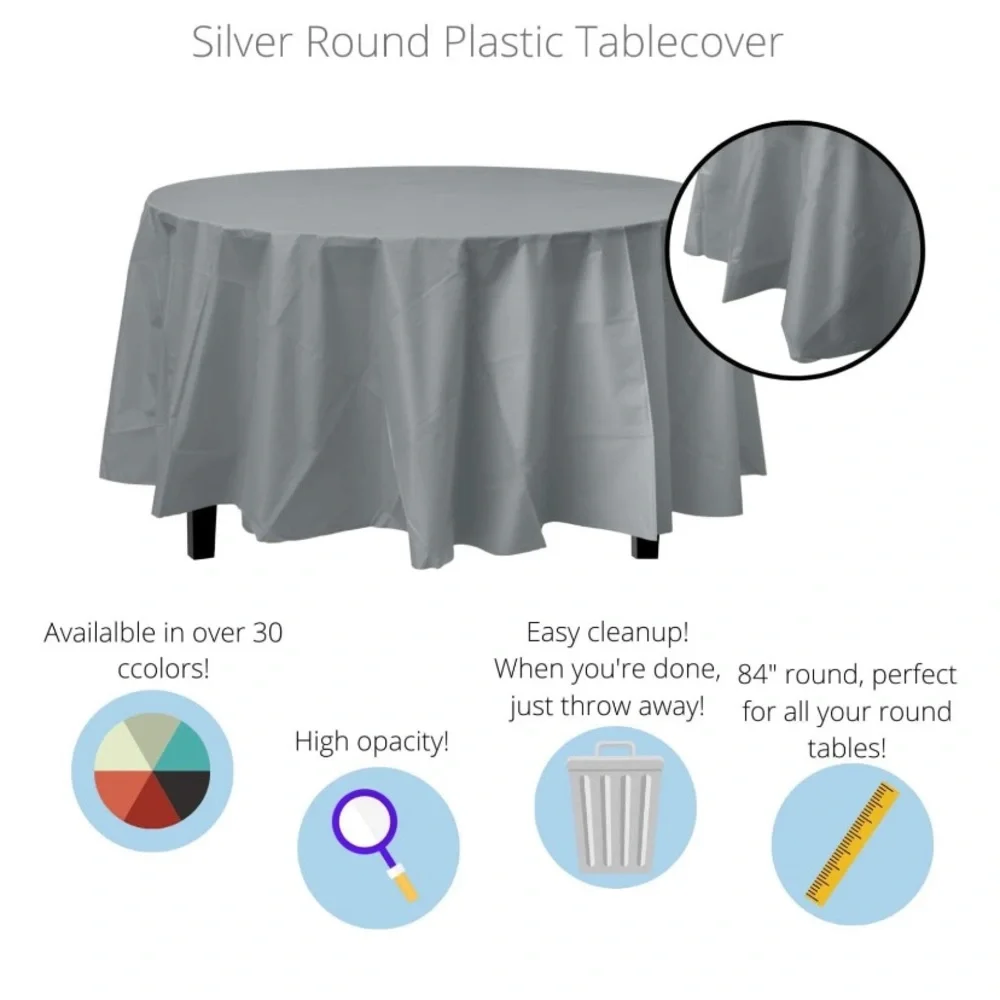 Silver Gray Round 84” Disposable Table Cloth